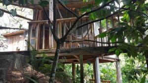 une cabane dans les arbres au milieu d'une forêt dans l'établissement Utopia Eco Hotel, à Lanquín