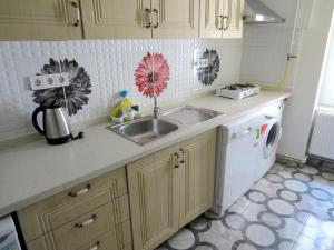 cocina con fregadero y lavadora en Istanberry - Berry Life Apartments, en Estambul