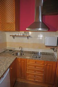 a small kitchen with a sink and a stove at Mirador del Oso in Proaza