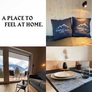 a collage of two pictures of a room with a bed at Simple Life Apartments in Rauris