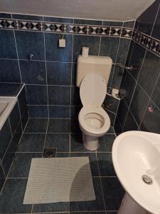 a bathroom with a toilet and a sink at Sara in Kamenari +11 photos