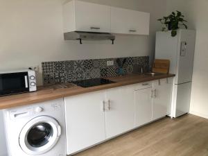 una cocina con lavadora y nevera en Muratello Appart 1, en Porto Vecchio
