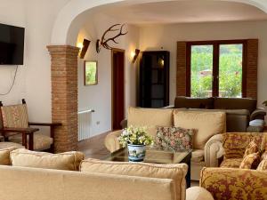 sala de estar con sofás y mesa en Santa Marta complejo rural con pista de padel en Archidona