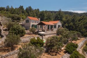 una vista aerea di una casa alberata di Villa Insula a Vela Luka (Vallegrande)