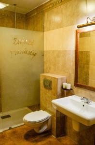 uma casa de banho com um WC e um lavatório em Karczma Regionalna Hotel GOŚCINNA CHATA em Wysowa-Zdrój