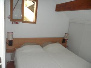 a small bedroom with two beds and a window at LA JOUE DU LOUP T2 AU PIED DES PISTES in La Joue du Loup