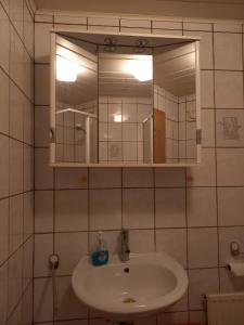 a bathroom with a sink and a mirror at Ferienwohnung Tremmbach in Salzwoog