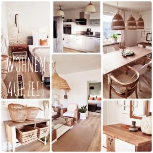 een collage van foto's van een keuken en een woonkamer bij WEINBERG 16 in Elsenfeld