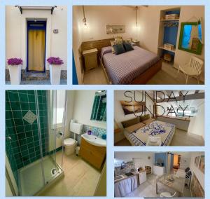 uma colagem de fotografias de um quarto e uma casa de banho em casa vacanze Nautilus em Terrasini