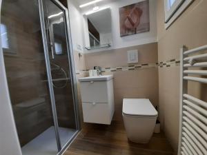 a bathroom with a toilet and a shower at Zia Nennè Holiday Rooms in Monopoli