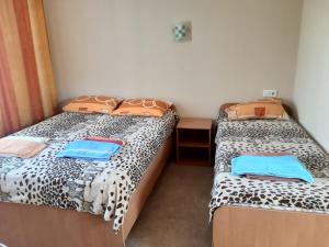 two beds in a small room with two at Зюйд in Gribovka +15 photos