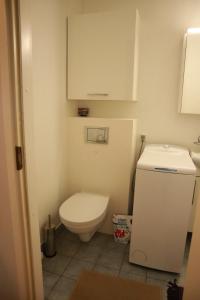 a small bathroom with a toilet and a sink at Maria Apartment Tolli põik in Kuressaare