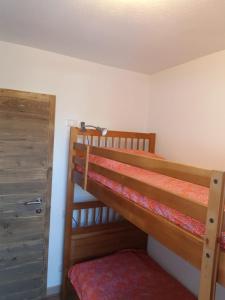 een slaapkamer met twee stapelbedden en een kast bij Casa Sonia in Canazei