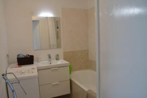 a bathroom with a sink and a bath tub and a sink at Spacious Flat Garden&Parking 5min Basel Tram Bus Airport in Saint-Louis