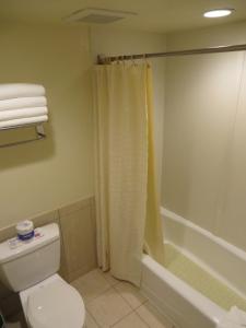 a bathroom with a toilet and a shower and a tub at Anaheim Desert Inn & Suites in Anaheim
