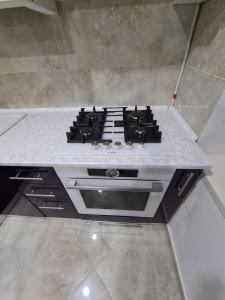 - une cuisine équipée de plaques de cuisson dans l'établissement 127-Avenue Apartment, à Tchernivtsi