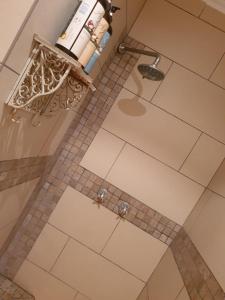 an overhead view of a bathroom with a tile floor at 66 Sharalumbi Wildlife Estate in Lydenburg