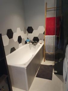 a bathroom with a sink and a shower at maison de madame De souter in Sequedin +9 photos