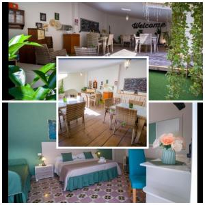 een collage van foto's van een woonkamer en eetkamer bij V&V Suite & Breakfast in Pompei
