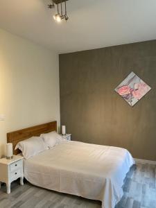 een slaapkamer met een bed en een schilderij aan de muur bij Les cèdres in Chalabre
