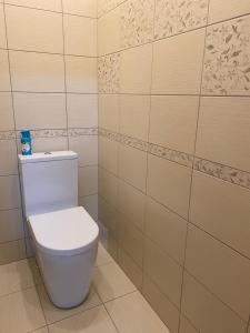 a bathroom with a white toilet in a room at V15 Apartment in Druskininkai