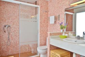 a bathroom with a shower and a toilet and a sink at SunShine Villa in Córdoba +14 photos