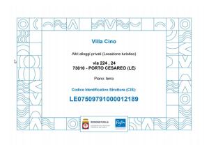 Certifikát, hodnocení, plakát nebo jiný dokument vystavený v ubytování Villa Cino