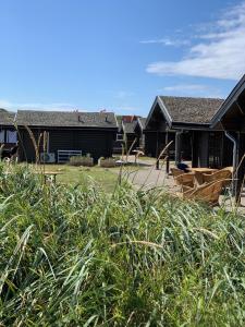 una casa con hierba alta delante de ella en Fjand Badeby - Guesthouse, Cottages and Colony, en Ulfborg