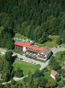 an aerial view of a building in a mountain at Hotel Bavaria in Zwiesel
