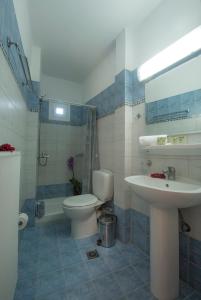 a bathroom with a toilet and a sink at Filoxenia Hotel in Volos