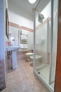 a bathroom with a shower and a sink and a toilet at Residenza Briati in Venice