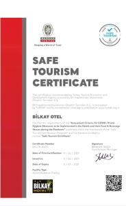 Certifikát, hodnocení, plakát nebo jiný dokument vystavený v ubytování Bilkay Hotel