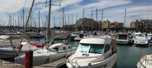 un gruppo di barche attraccate in un porto di 105 - T2 Lake - 5 pers - Proche mer a Mauguio