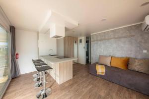 a kitchen and a living room with a couch and a counter at Terra Park Phalaris in Novalja