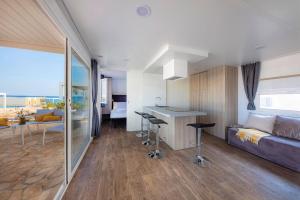 a room with a bed and a kitchen and a living room at Terra Park Phalaris in Novalja