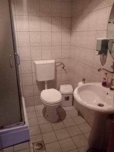 een badkamer met een toilet en een wastafel bij Apartment Stefan in Ohrid