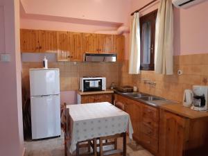 a small kitchen with a white refrigerator and a sink at Christina Guest House in Mystras