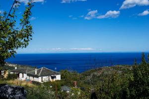 a house on a hill with the ocean in the background at Casa Levante in Keramídhion