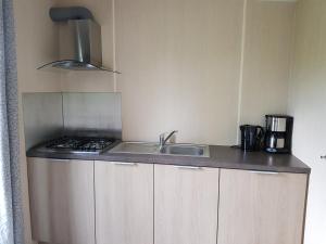 a kitchen with a sink and a stove at De Bijsselse Enk, chalet 20 A in Nunspeet