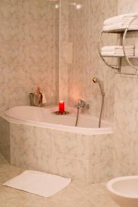 a bathroom with a sink with a candle in it at Penzion Bohemia in Lomnice nad Lužnicí