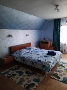 um quarto com uma cama e um tapete em Pensiunea Ana-Maria em Polovragi