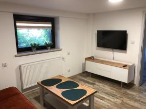 Televízia a/alebo spoločenská miestnosť v ubytovaní Apartamenty Chris