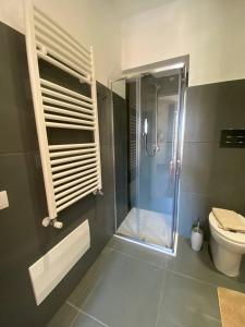 uma casa de banho com um chuveiro e um WC. em Le stanze dei desideri em Caserta