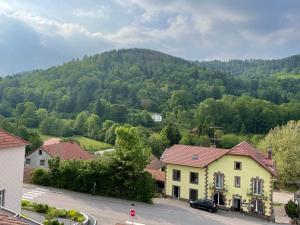 a view of a town with a mountain in the background at Appartement F2 proche La Bresse in Basse-sur-le-Rupt