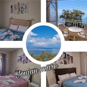kolaż obrazów pokoju z widokiem na ocean w obiekcie IONIAN MARE w mieście Agios Ioannis Peristerion