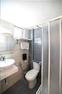a bathroom with a toilet and a sink at Villa Nickolas in Paleo Tsifliki