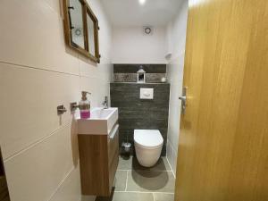 a small bathroom with a toilet and a sink at Fewo Längerer in Sonthofen