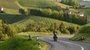 a person riding a motorcycle down a road at Landgut am Pößnitzberg in Leutschach