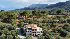 an aerial view of a house with mountains in the background at Irida in Lefkada