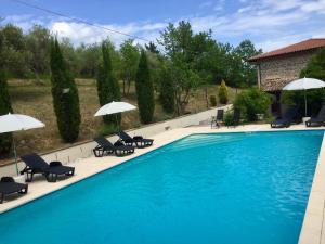 una gran piscina con sillas y sombrillas en Villa La Passione B&B, en Venarotta